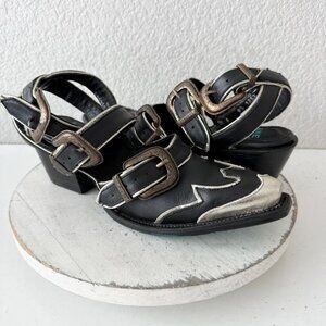 Lane Charlese Mule Black Cowboy Boots Western Booties Ankle Snip Toe Womens 9.5